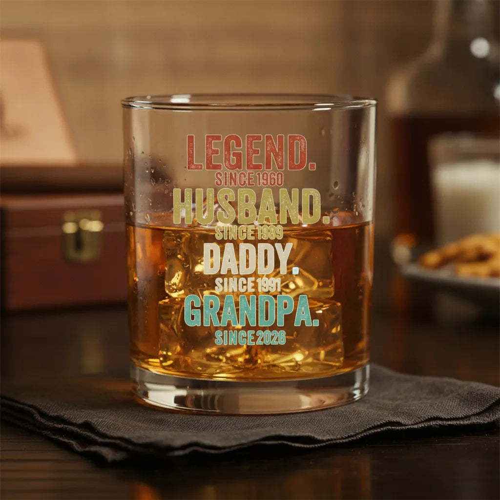 Legend Husband Dad Grandpa Whiskey Glass, Personalized Custom Gift for Dad or Grandpa for a Proud Pour at Home