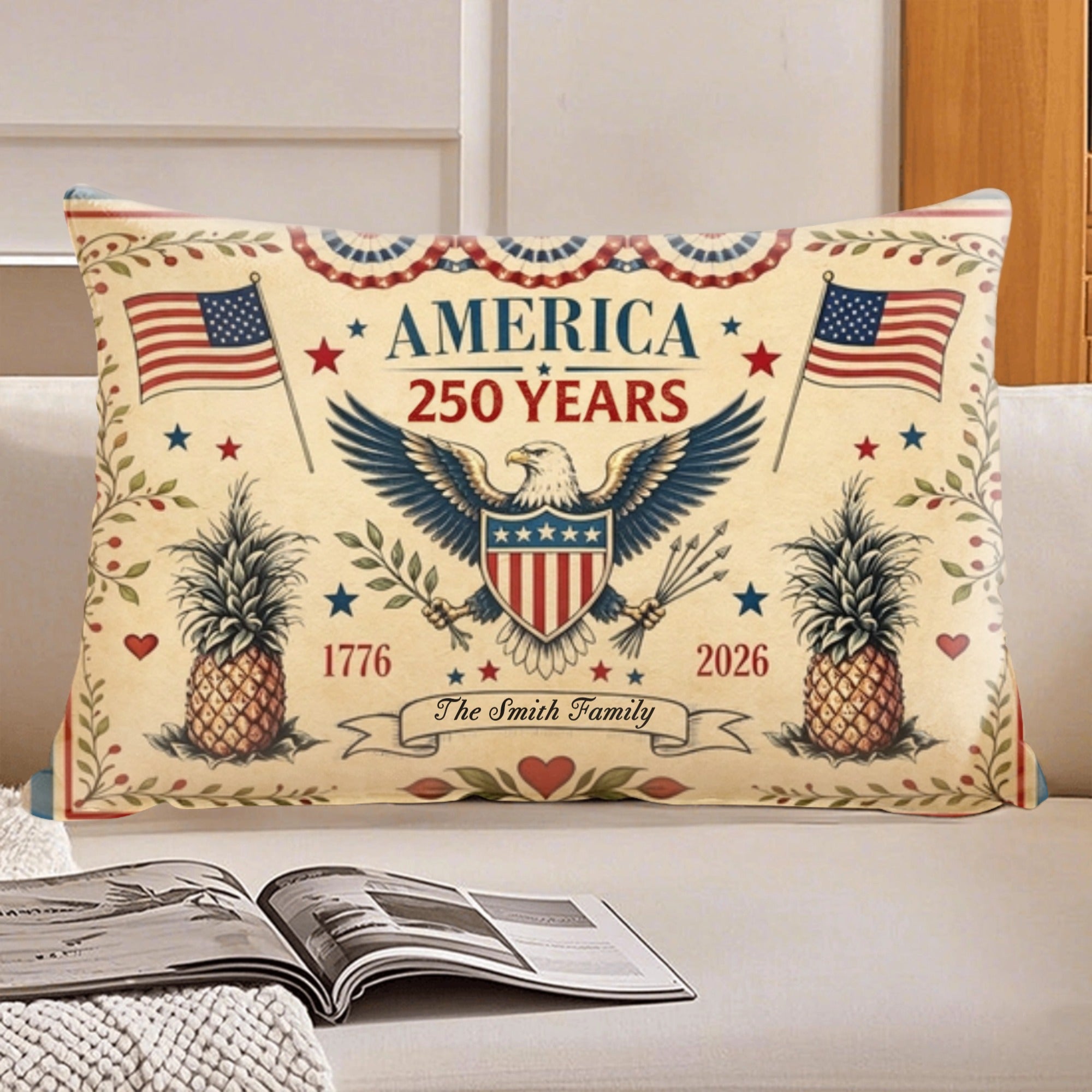 Personalized Custom-made Throw Pillow. You Can Customize The Family Name. It's The Most Special Gift To Give To Family And Friends On Independence Day
