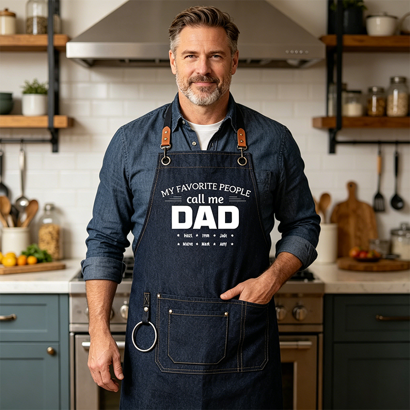 Personalized Canvas Apron, A Custom-Made Apron Exclusively For Dad—The "My Favorite Person Calls Me" Design Is A Unique and Creative Father's Day Gift, and An Ideal Present For Birthdays, Barbecues, Gardening, and Cooking.