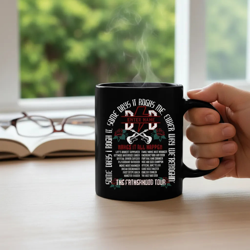 Personalized Fatherhood Tour Mug Design, Custom Dad Rock & Roll Coffee Cup, The Perfect Gift For The Best Dad Ever