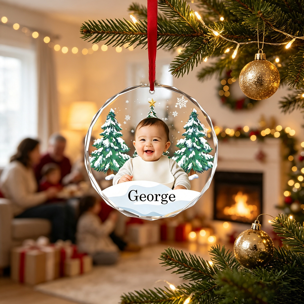 Personalized Round Crystal Glass Ornament, Custom Photo & Name Keepsake, Christmas Tree Decoration Gift for Kids, Family Holiday Present