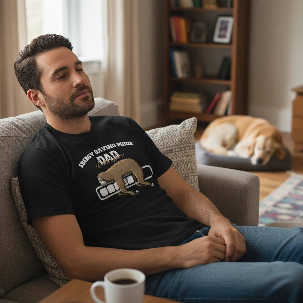 Funny Energy Saving Mode Dad Sloth Shirt, Custom Name Humorous Father's Day Gift, Great Present For Laid-Back Dads