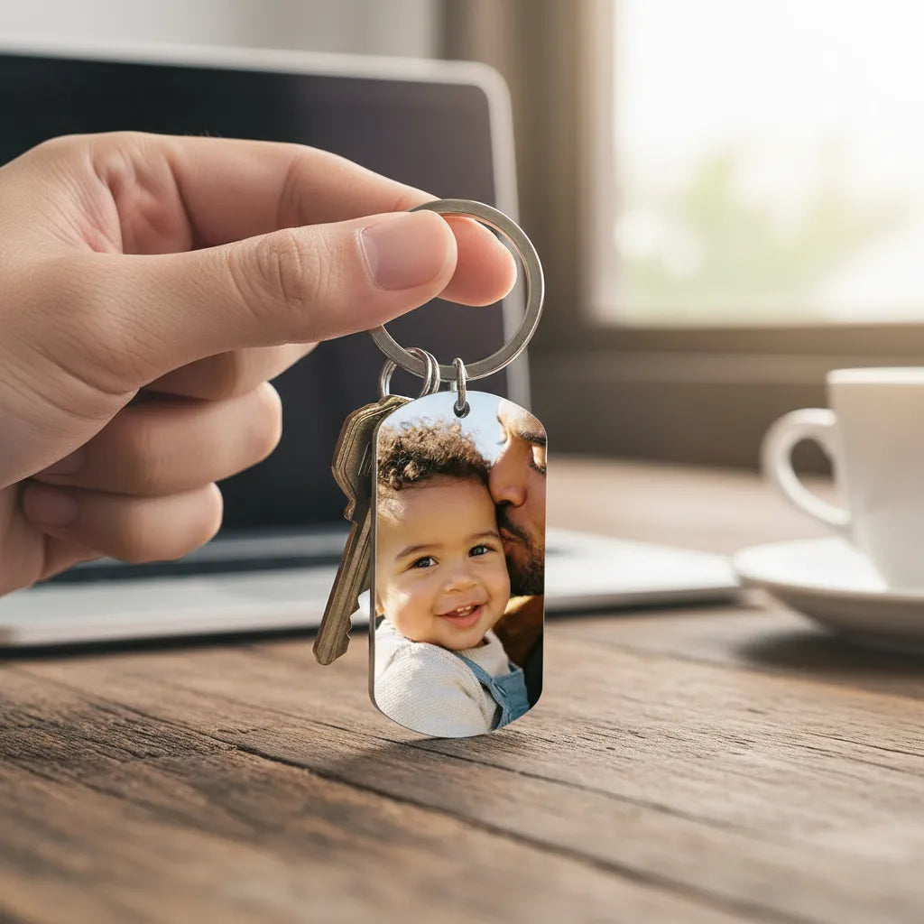 Personalized Parent Memory Keychain, Custom Childhood Photo Keepsake, Heartwarming Gift for Father and Mother, Parents' Day, Birthday and Family Celebration