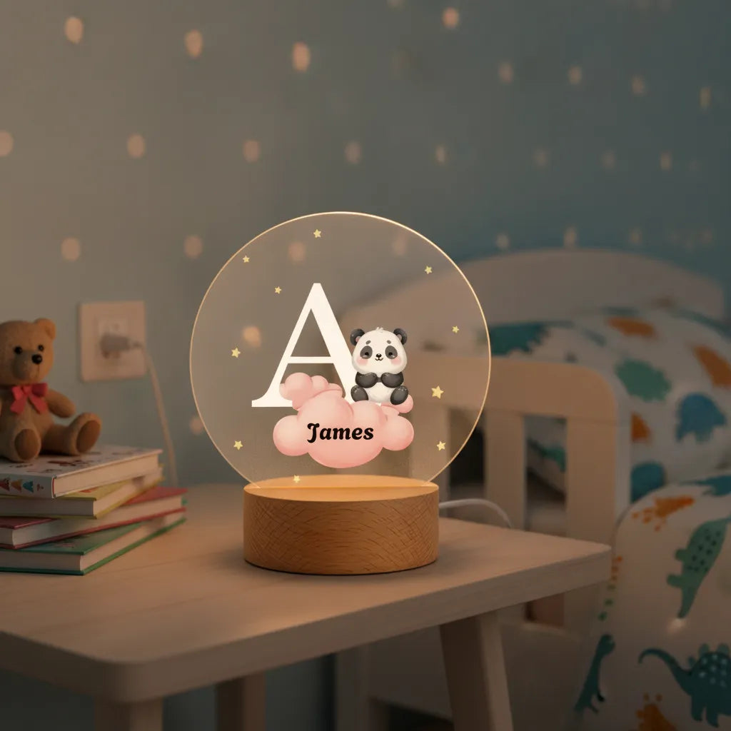 Custom Forest Animal Initial Night Light, Personalized Star Cloud LED Lamp with Wooden Base, Name Decor for Kids Room, Baby Shower Gift