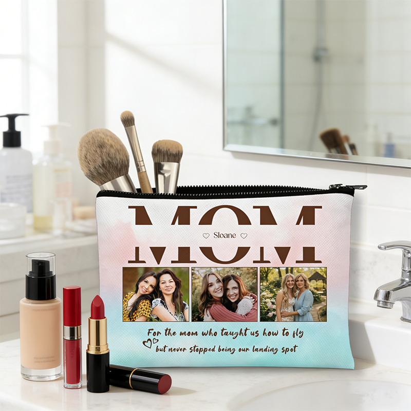 Personalized Mom Travel Makeup Bag, Custom Photo & Quote Canvas Pouch, Gift for Mother's Day / Birthday / Christmas