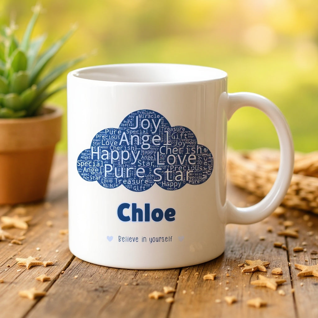 Dream Big Little One Person Personalized Word Cloud Mug, Gift for Mom, Perfect for Birthday, Mother’s Day, Christmas