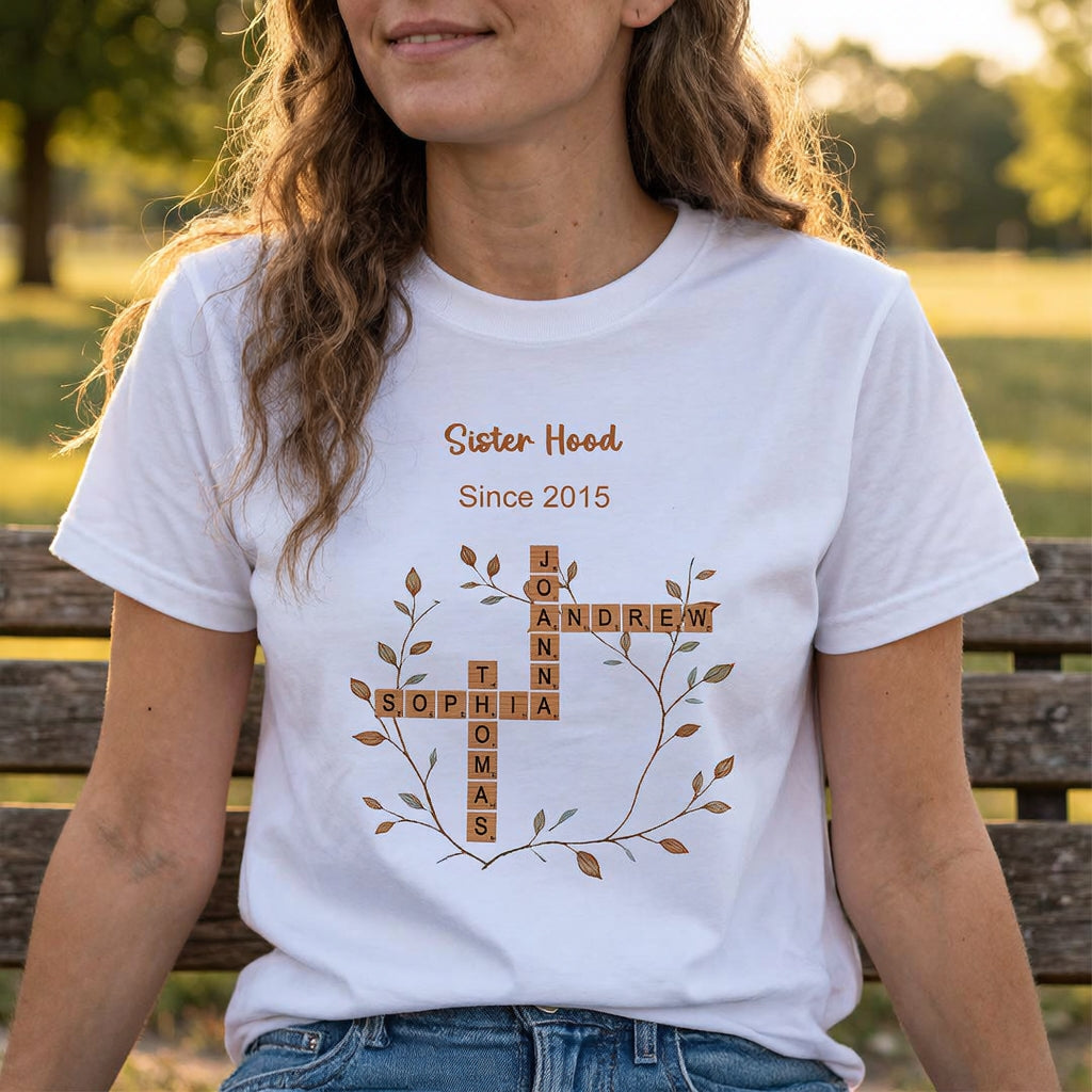 Personalized Crossword Art Cotton T-shirt - Custom with Text & Title, Gift for Siblings, Family & Any Beloved, Perfect for Reunions, Birthdays, Family Occasions or Just Because