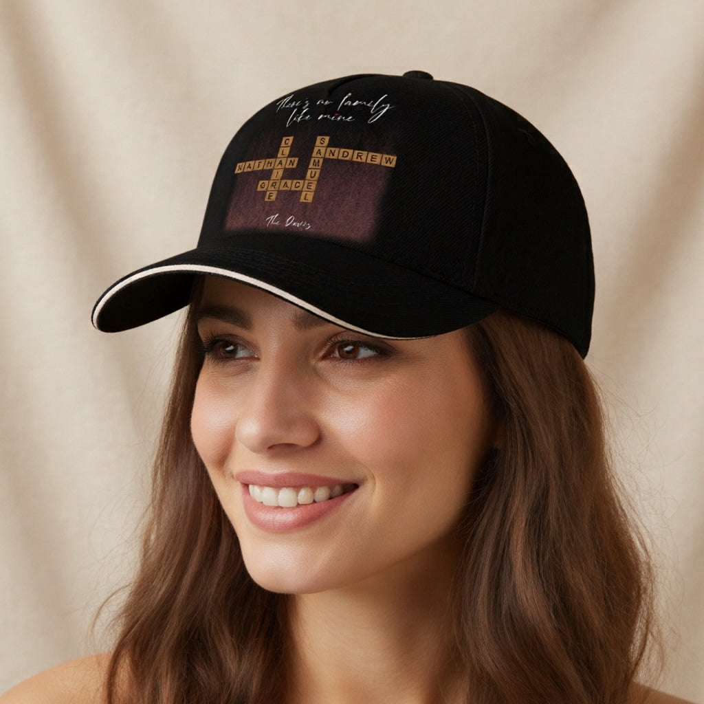 Family Crossword Cotton Baseball Cap, Gift for Family, Perfect for Reunion, Birthday, Christmas