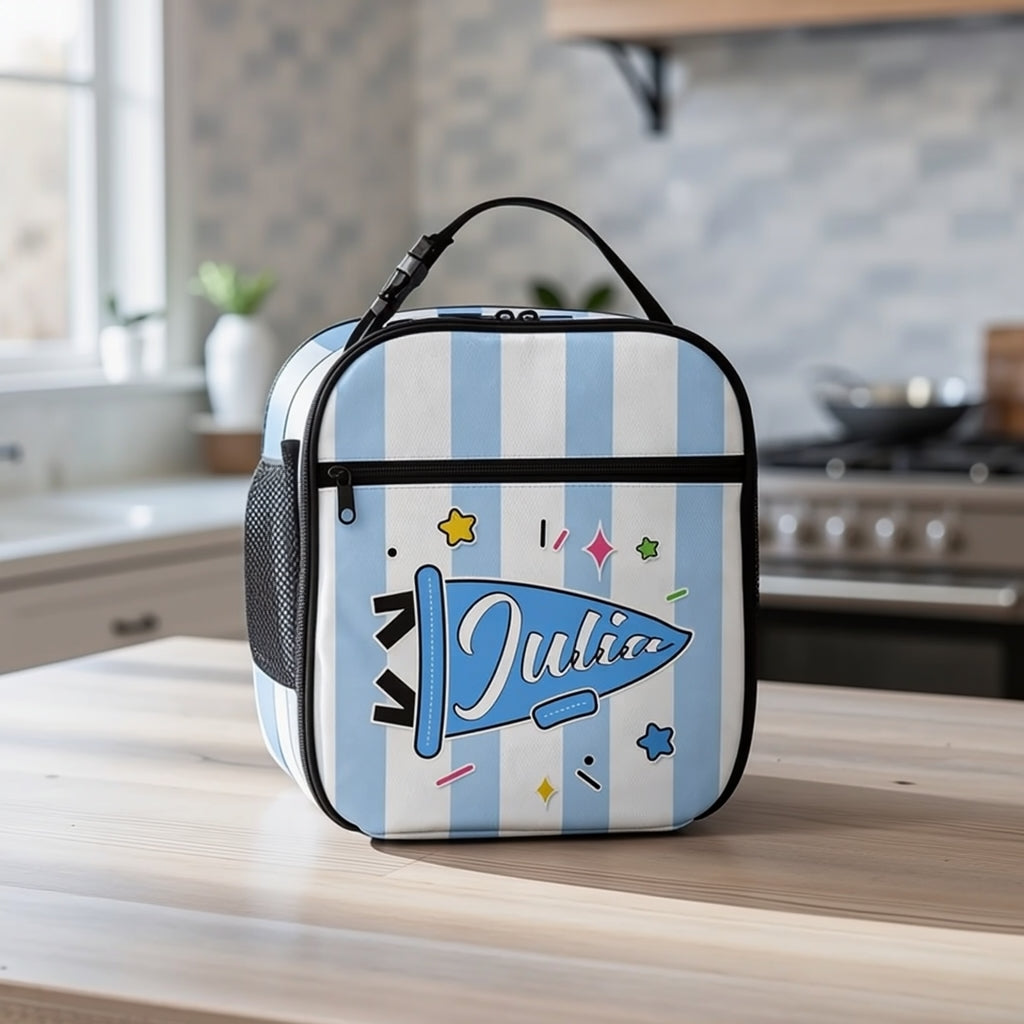 Personalized Striped Lunch Bag, Custom Name & Font Style, for Kids/Students, School & Daily Use