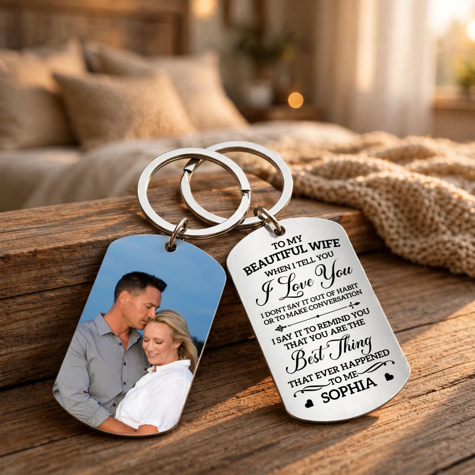 Personalized Double-Sided Design with Photo & Engraved Words - You Are The Best Thing That Ever Happened To Me, Custom Stainless Steel Dog Tag Keychain, The Perfect Gift For Wife & Couples