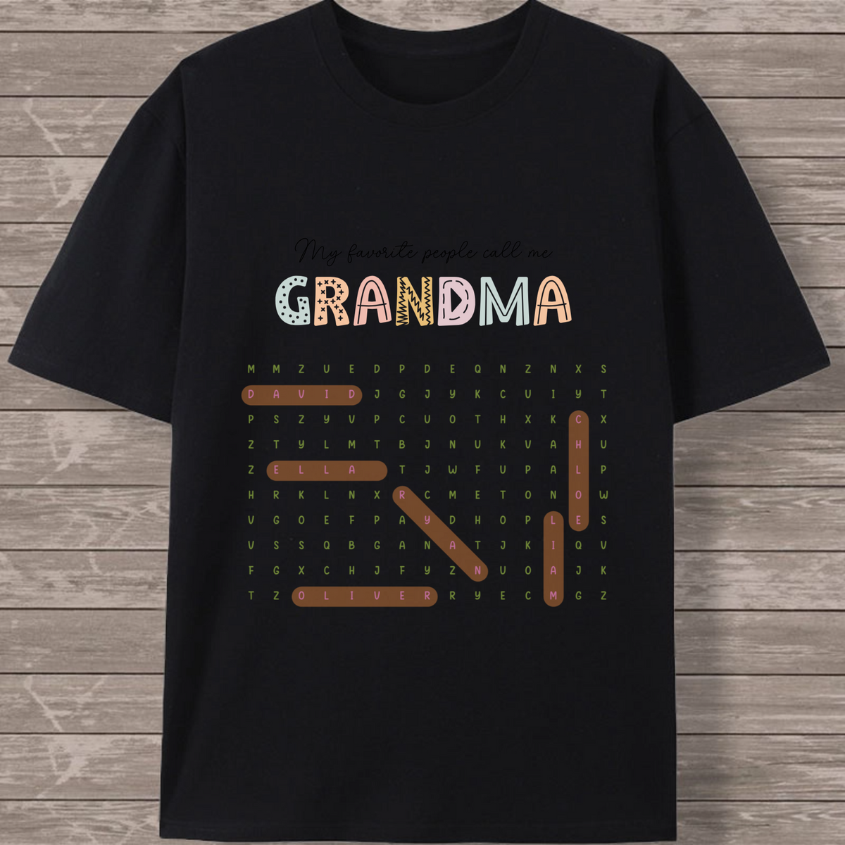 My Favorite People Call Me Grandma - Word Search Personalized T - Shirt, Gift for Grandma, Perfect for Family Gatherings, Birthdays, Holidays