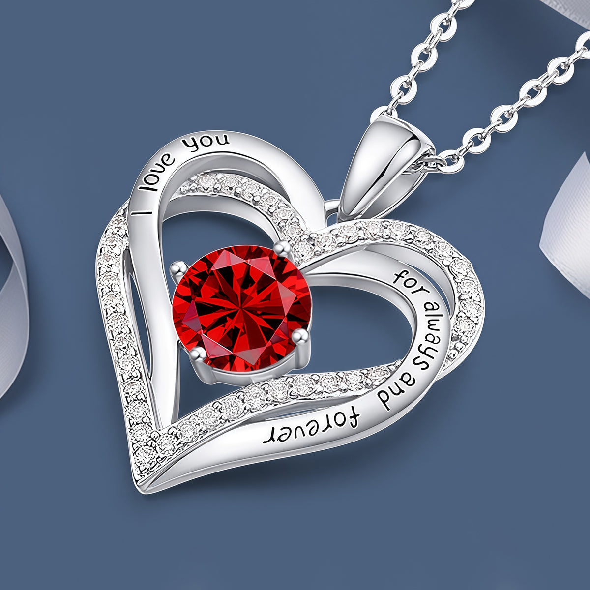 Personalized Heart Birthstone Necklace, 925 Sterling silver, Gift for Lovers, Couples, Perfect for Anniversary, Valentine’s Day, Engagement