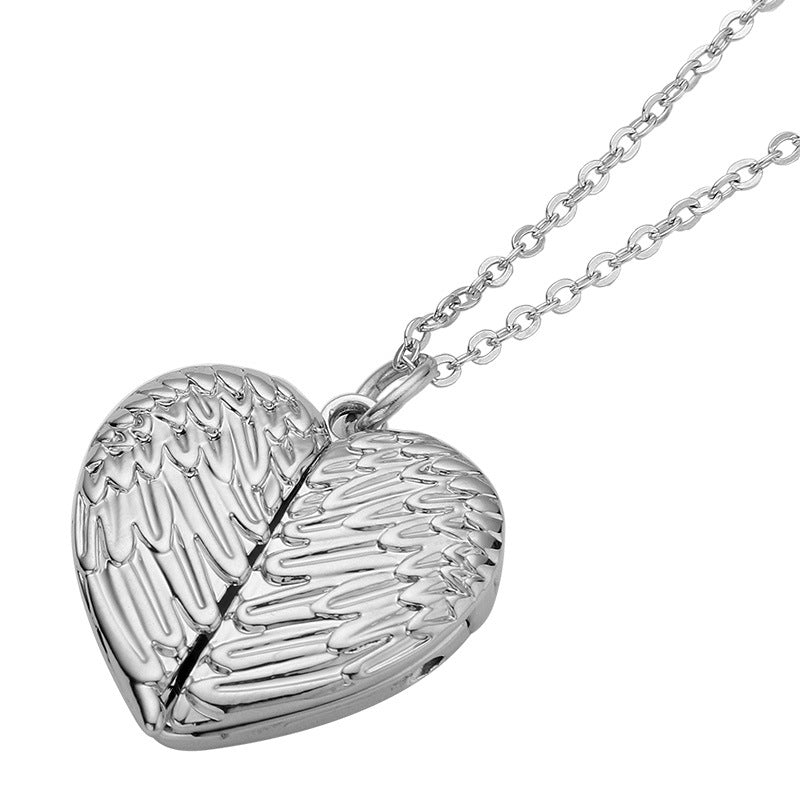 Heart-Shaped Photo Locket with Angel Wings, Gift for Lovers, Mom, Pet Owners, Perfect for Anniversary, Valentine's Day, Mother’s Day