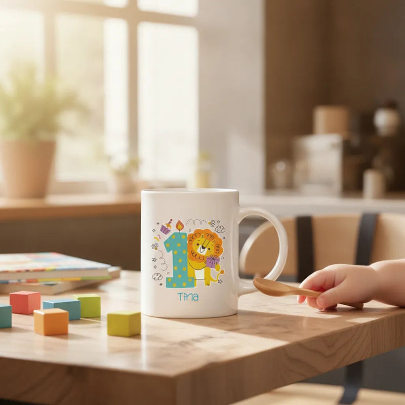 Custom Birthday Mug Personalized Kids Birthday Gift Choose Your Birth Month & Name Cute Number & Animal Ceramic Coffee Cup