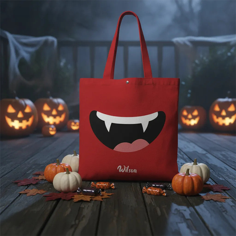 Spooky Vampire Tote Bag Funny Monster Smile Canvas Bag Halloween Party Gift Idea Cute Goth Aesthetic Shopper Bag