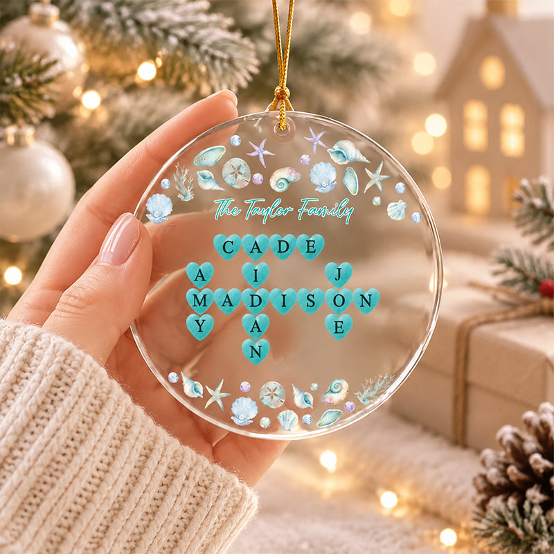 Personalized Ocean Theme Starfish Seashell Coral Transparent Christmas Tree Ornament with Name Christmas Holiday Gift for Family Friends