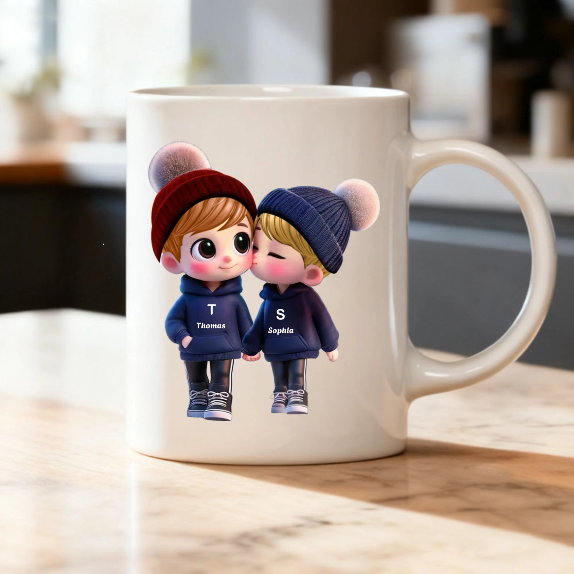 Cute Couple Kissing Customizable Personalized Mug Custom Name Gift for Couples, Boyfriend & Girlfriend