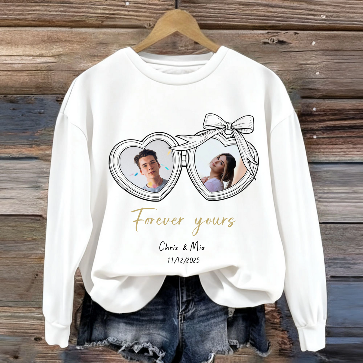 Heart Photo Cotton Sweatshirt, Unisex Gift for Couples, Best Friends, Perfect for Anniversary, Valentine’s Day, Romantic Occasions