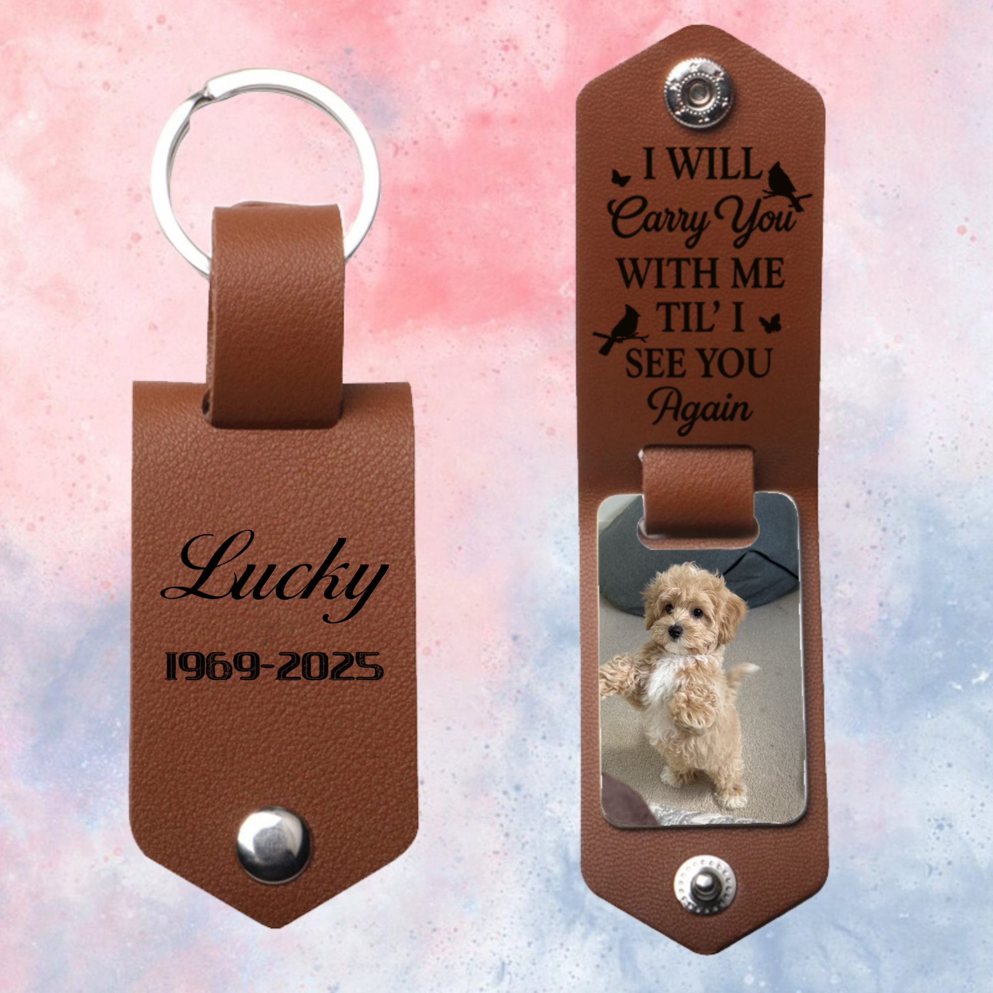 Personalized photo leather keychains are the perfect keepsakes to remember loved ones and pets