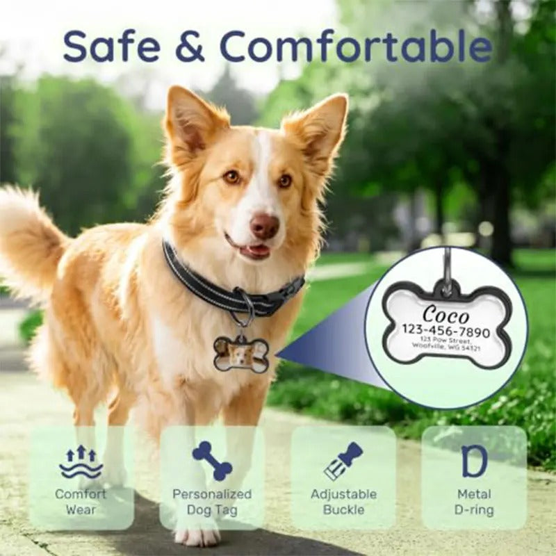 Reflective Nylon Personalized Dog Collar, Custom Pet ID Tag for Dog Moms & Dads, Birthday & Christmas Gift
