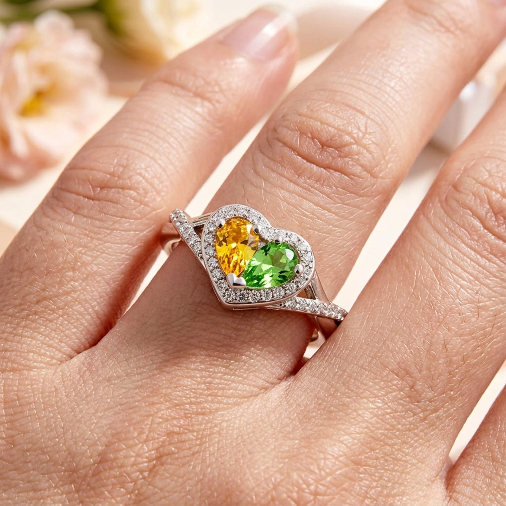 Personalized Heart-Shaped Birthstone Ring, A Unique and Creative Gift For Women.