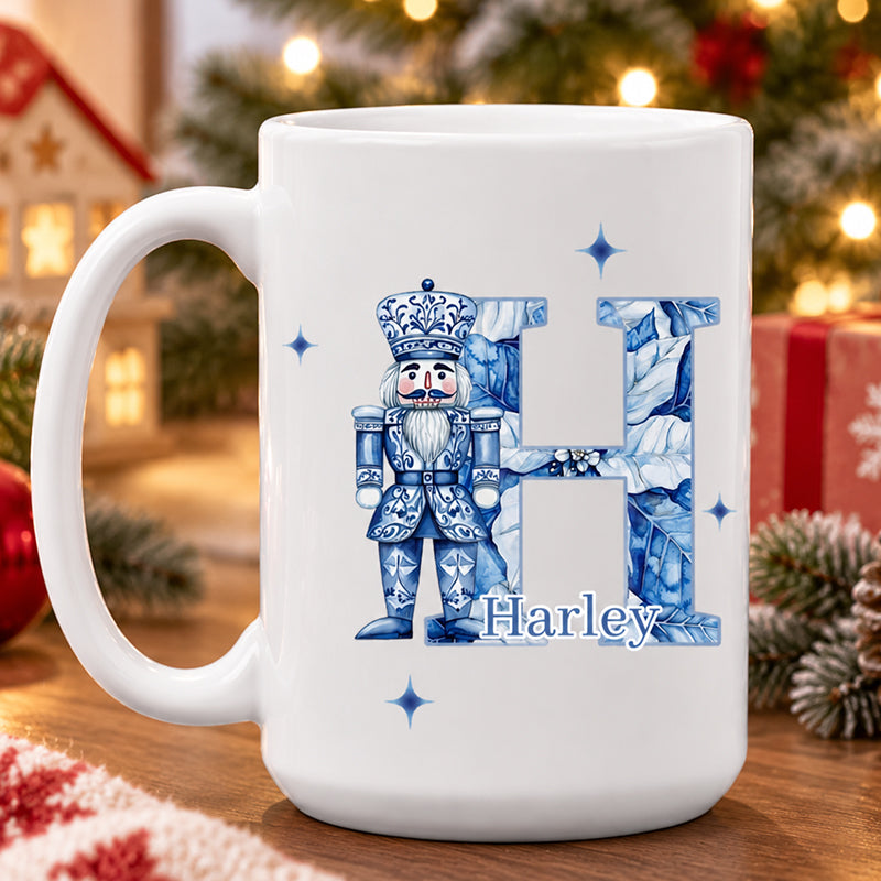 Personalized Toile De Jouy Snowman Santa Claus Nutcracker 11 oz 15 oz Ceramic Mug with Name Christmas Gift for Friends