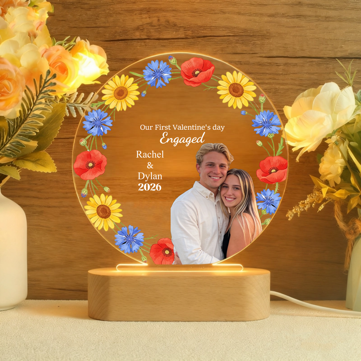 First Valentine‘s Day Married Personalized Night Light, Gift for Couples, Engaged, Married, Perfect for Valentine’s Day, Anniversary, Wedding Celebration