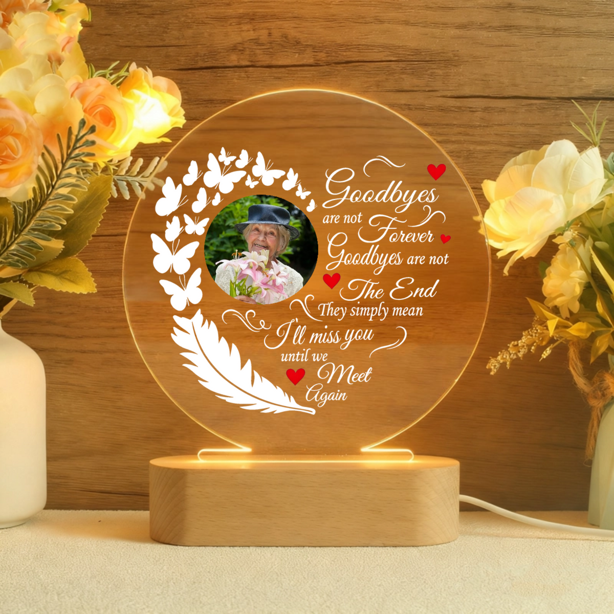Personalized Commemorative Night Light – Custom Photos And Text; A Heartfelt Keepsake Honoring A Loved One.