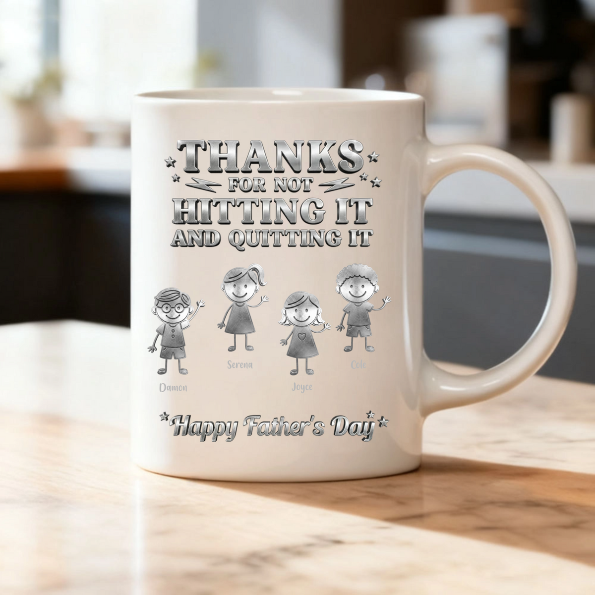 Personalized Ceramic Mug, Custom with Children's Designs and Names. A unique Father's Day Gift, Perfect for Husbands, Dads, Boyfriends, or Men's Birthday Presents.