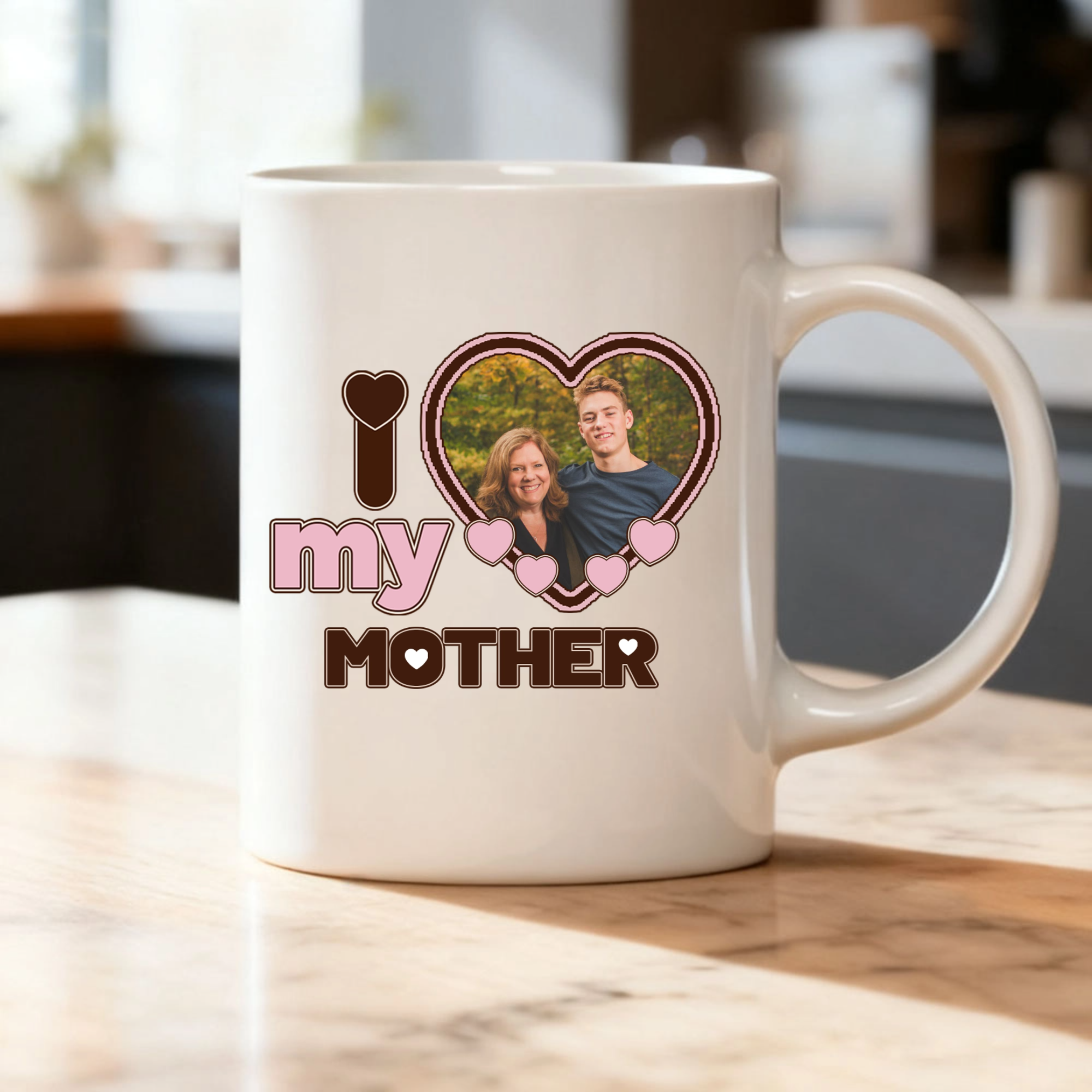 I Love My Mother/Father Personalized Mug, Heart Frame & Love Quote, Perfect for Gift for Mother's Day/Father's Day/Birthday