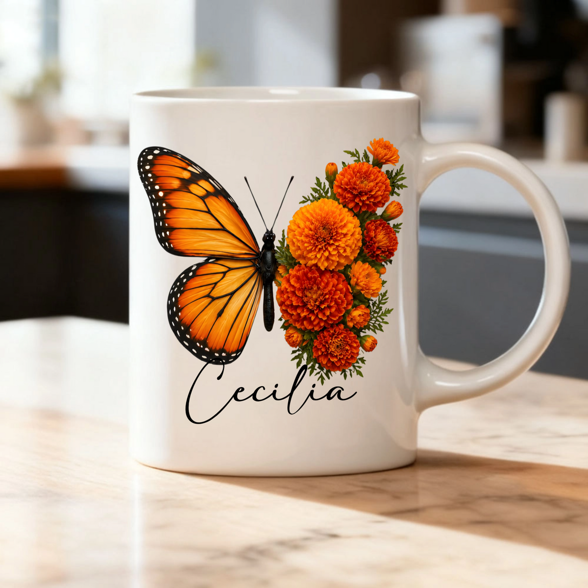 Personalized Mug, Custom Name Butterfly Birth Flower Gift For Her, Sister & Friend
