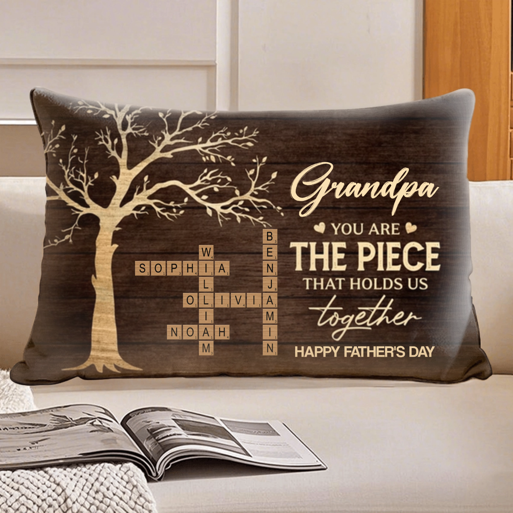 Personalized Vintage Dad Pattern Design, Rustic Tree Of Life Crossword Art, Unique Father’s Day Gift