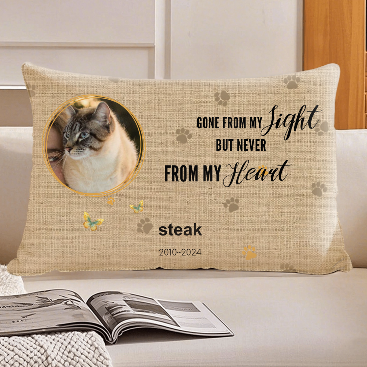 Pet Photo Memorial Pillow, Personalized Custom Pet Loss Gifts, Sympathy Gift for Pet Lovers, Bereavement Keepsake for Dog/Cat Owners, Funeral Remembrance Present