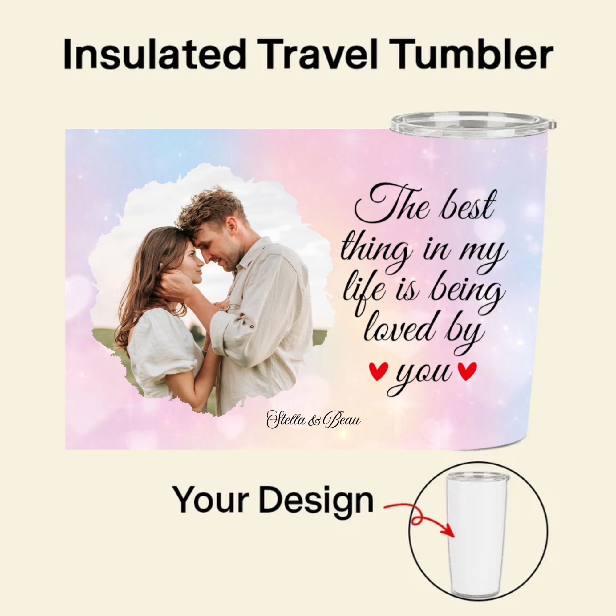 Loved By You Personalized Insulated Tumbler, Romantic Gift for Couples, Perfect for Anniversary, Valentine‘s Day, Wedding Celebration