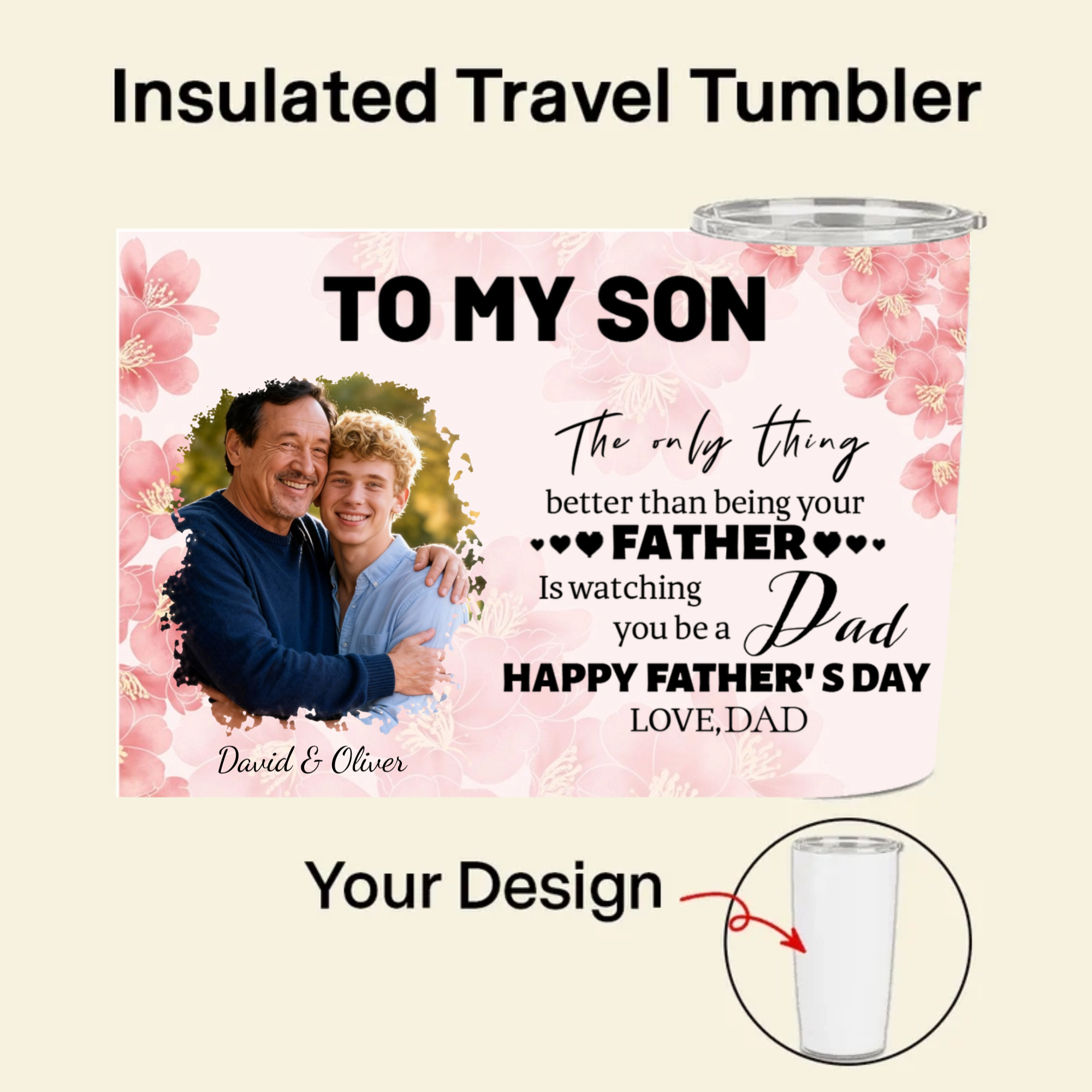 Watching You Be a Dad Personalized Tumbler, Father to Son Occasion, First Father's Day PresentFamily Keepsake