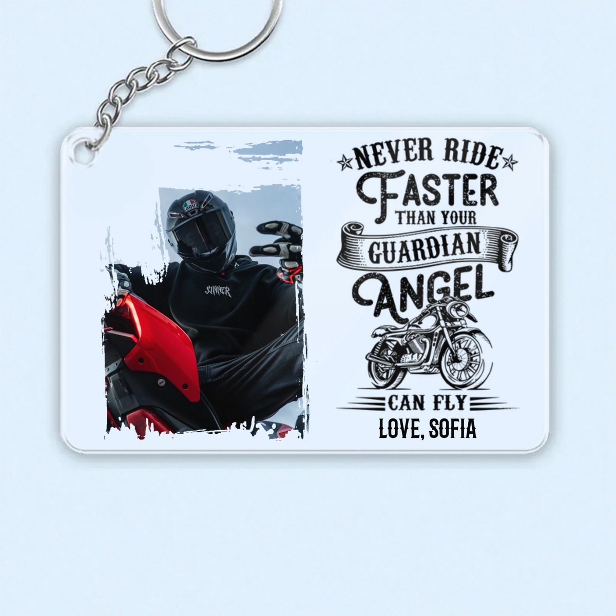 Personalized Safe Riding Wish Custom Design, Custom Name Photo Keychain Gift For Boyfriend Husband Biker