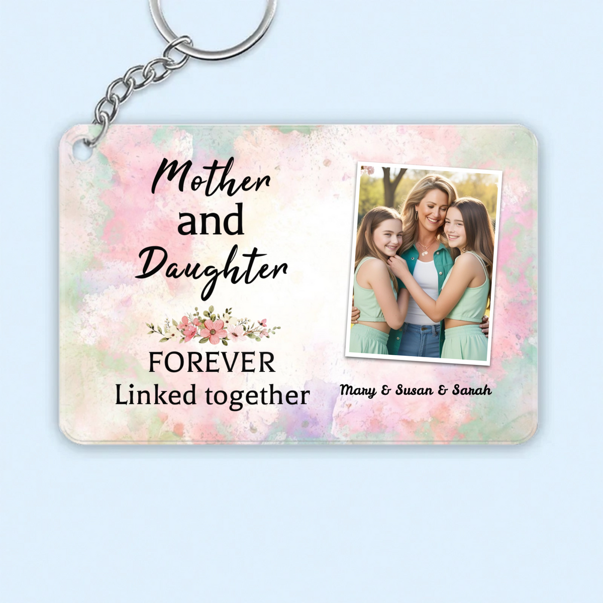 Acrylic keychains with customizable personalized photos and captions, perfect as a gift for mom, Mother's Day, anniversaries, or Christmas.