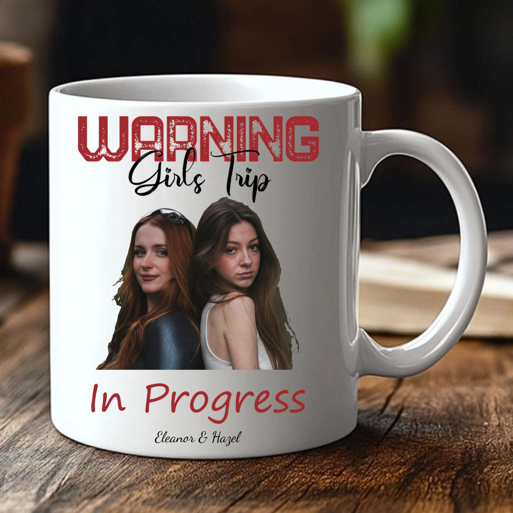 Warning Girls Trip In Progress Photo Mug, Travel Themed Gift for Female Friends, Besties, Perfect for Birthday