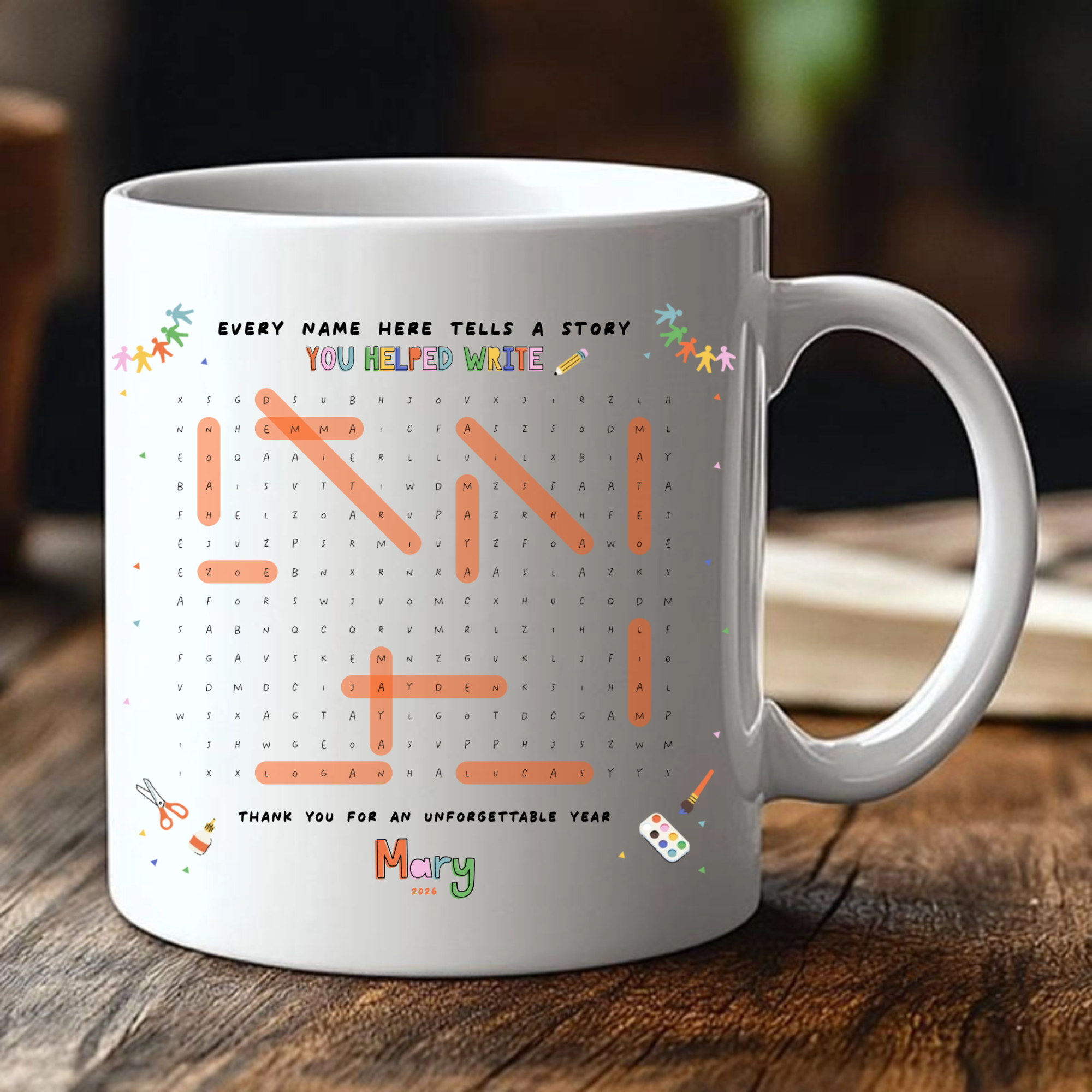 Thank You Teacher Word Search Custom Mug,Gift for Teachers, Perfect for Teacher Appreciation, End of Year