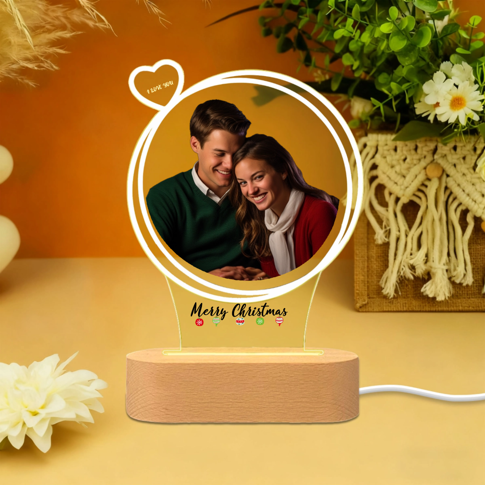 Personalized Photo Christmas Night Light, Holiday Gift For Couples And Families, Christmas Decor And Bedroom Ambiance