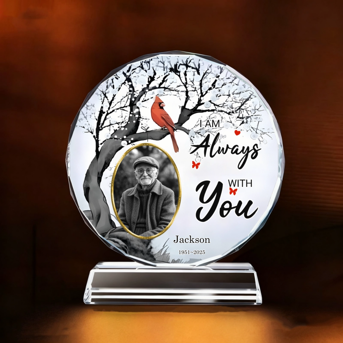 Personalized Crystal Photo Keepsake Ornament, Sympathy Gift for Loved Ones, Bereavement Decor for Desk and Shelf