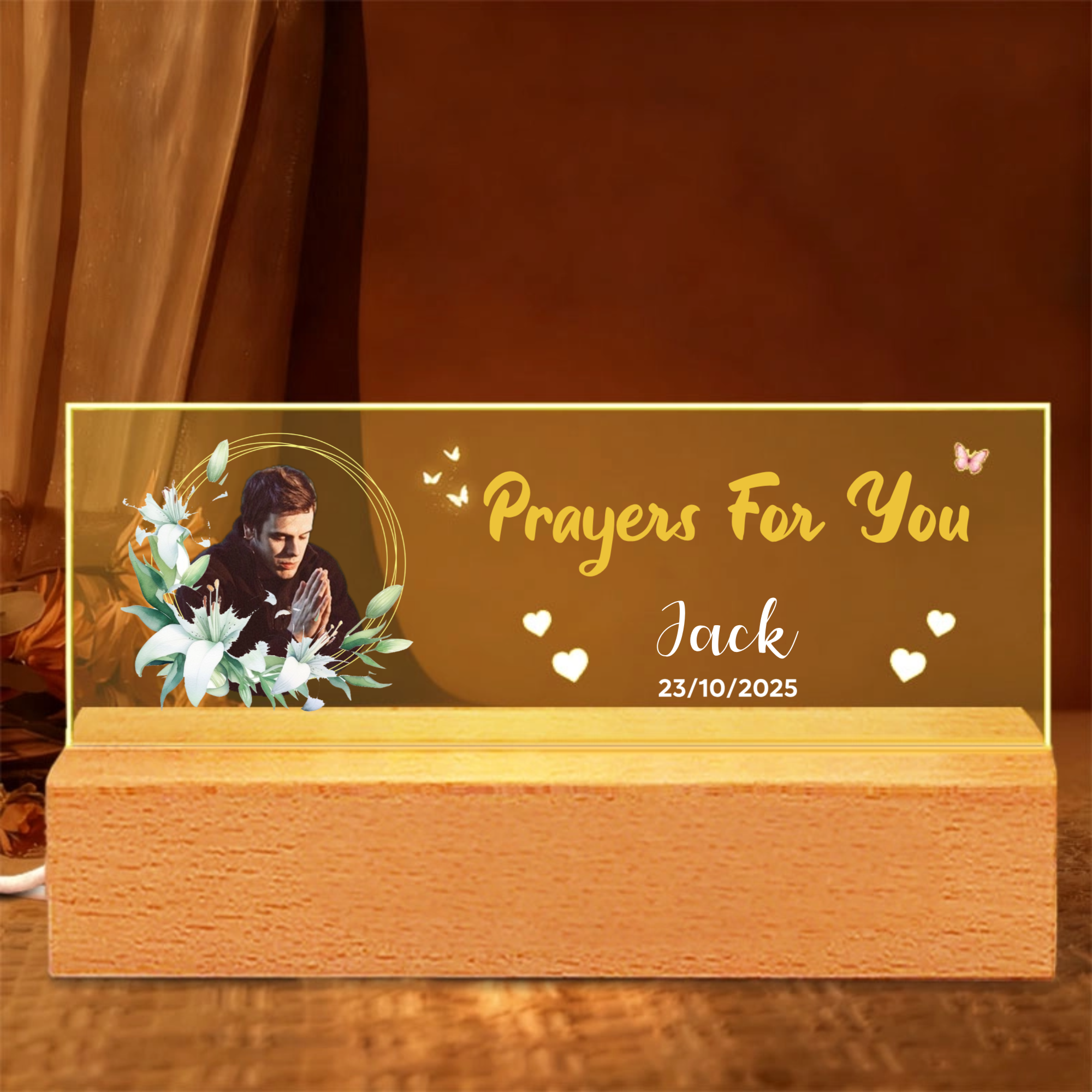 Personalized LED Night Light with Photo, Custom Name, Date and Text, Gift for Couples, Anniversary and Valentine's Day Celebration