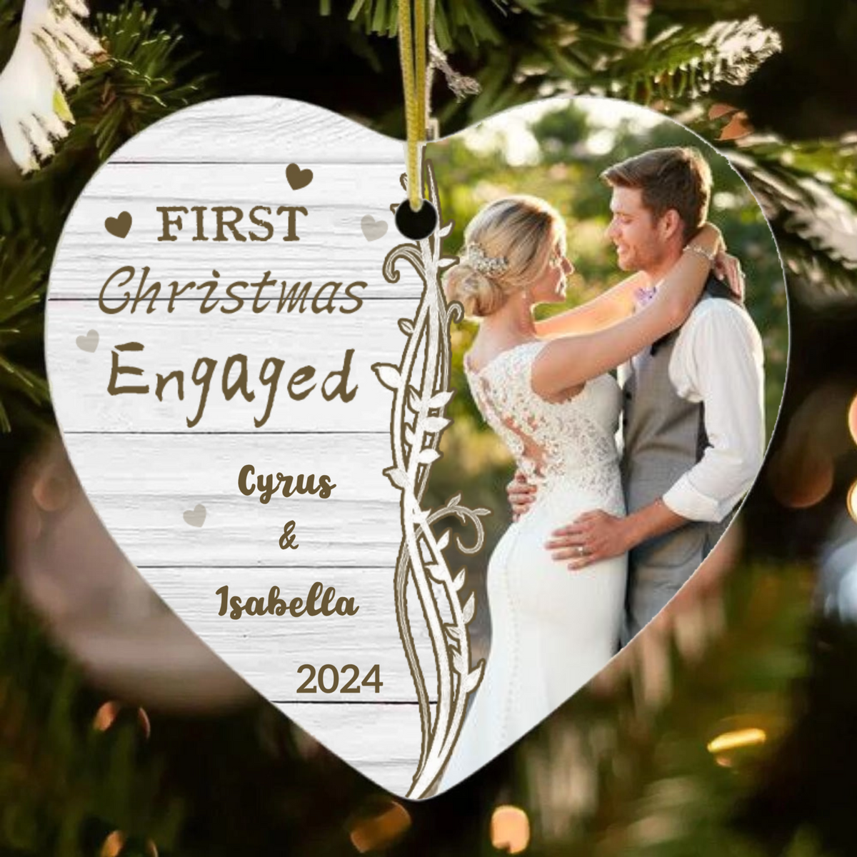 "First Christmas Together" Personalized Heart-Shaped Ceramic Ornament – A custom photo and name keepsake for couples, newlyweds, and engaged partners; perfect as an anniversary or Christmas gift.