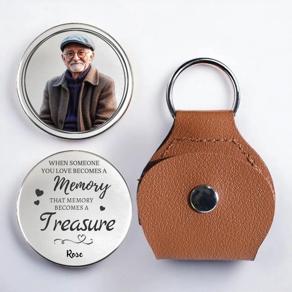 Personalized Leather Pocket Hug – Carry Their Smile, Comforting Memorial Gift