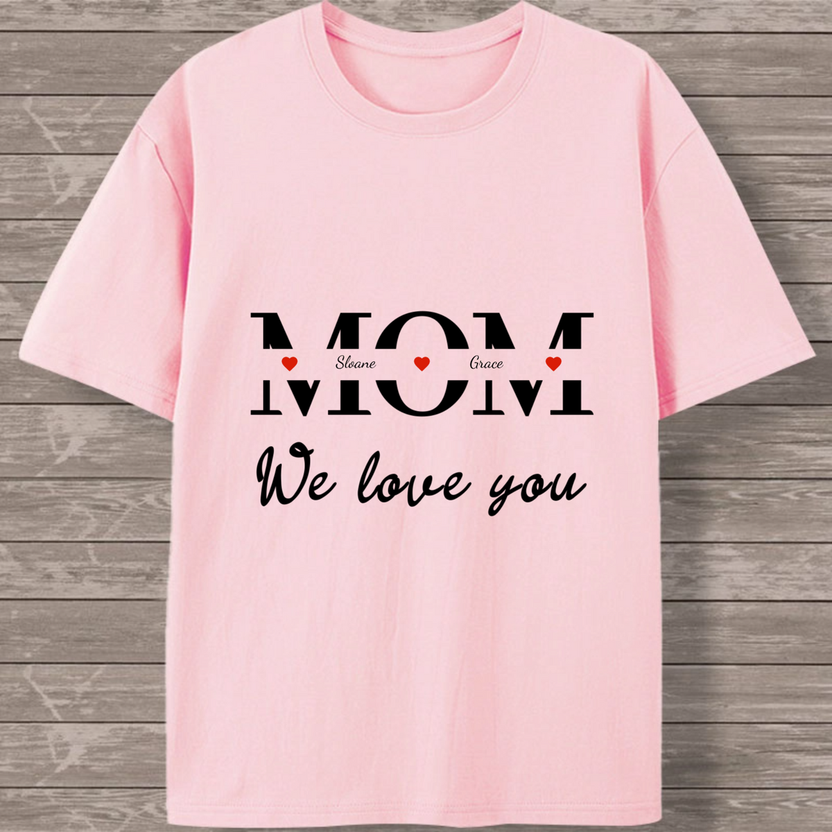 Personalized Mom T - Shirt, Custom MOM with Kids' Names & Love Message, Cotton Crew Neck Tee for Mothers, Gift for Mom on Mother's Day, Birthday, Christmas
