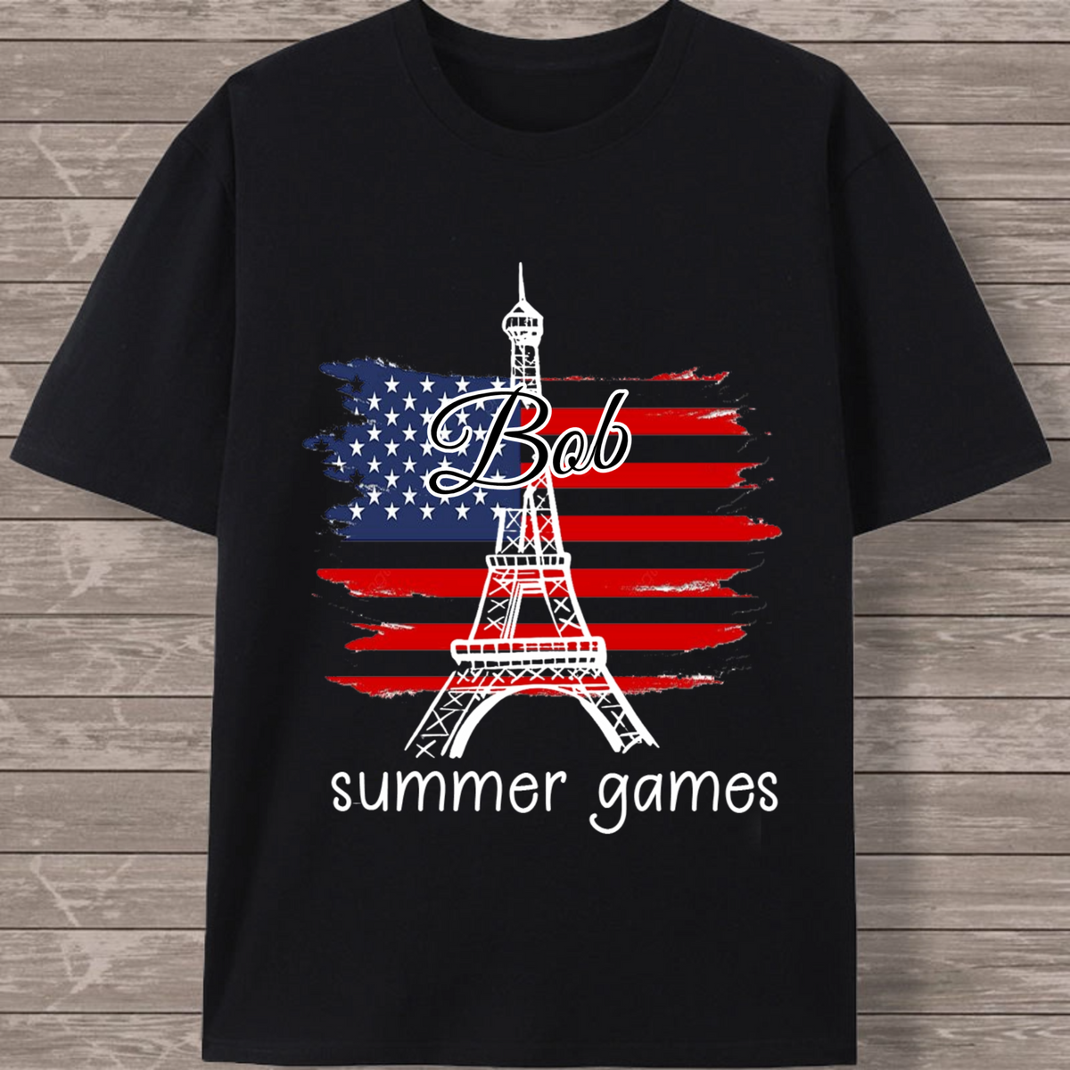 Personalized Paris Summer Olympics themed custom-printed pure cotton T-shirts, perfect for DIY gifts, for friends, family, and team building activities.