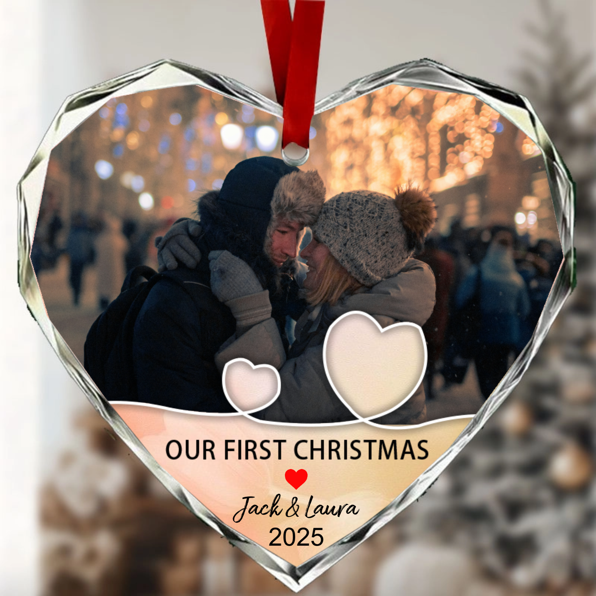 Personalized Couple Christmas Crystal Heart Ornament, Christmas Keepsake, Romantic Gift for Couples, First Christmas Together and Anniversary
