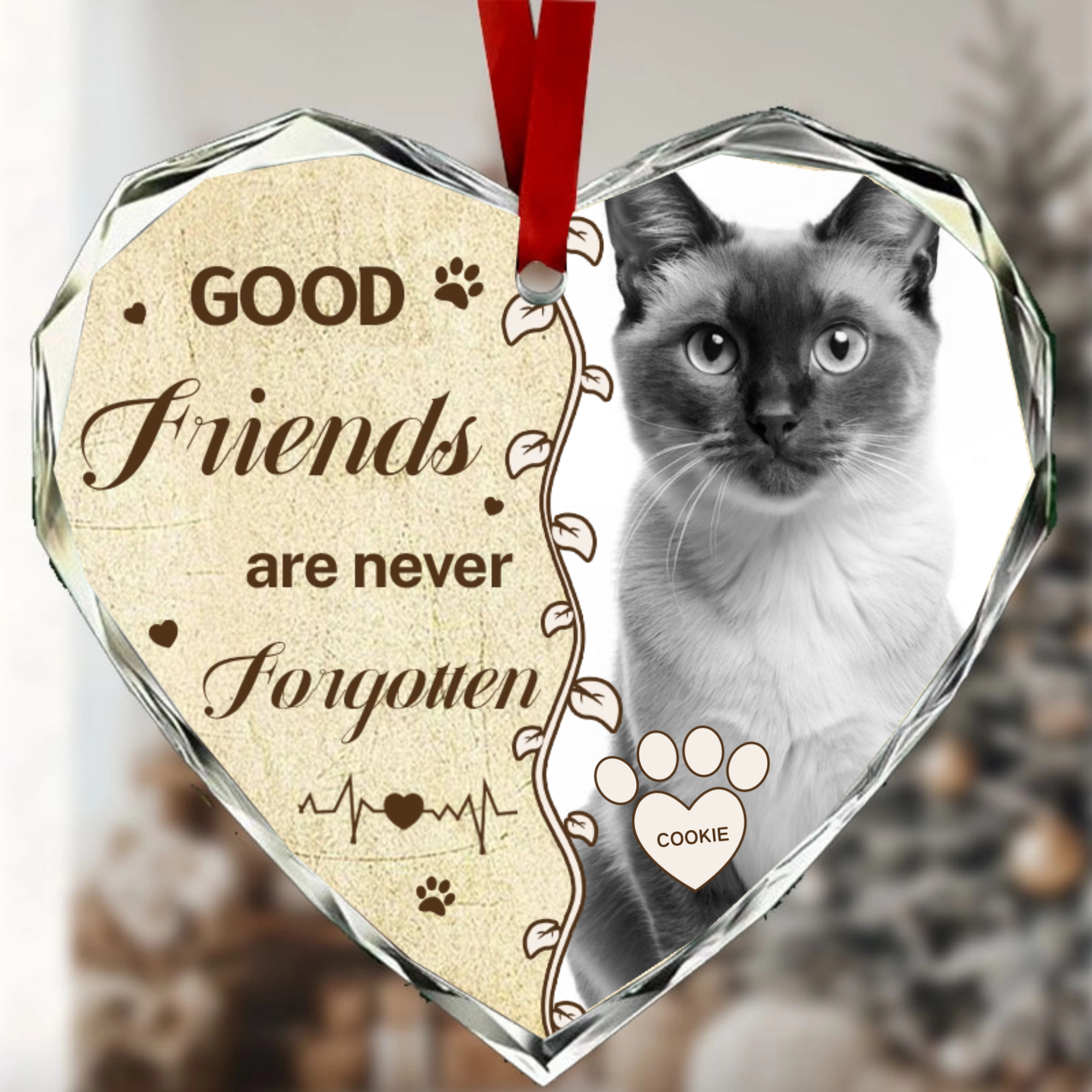 Personalized Crystal Heart Ornament, Custom Photo & Quote Memorial Gift for Pet Lovers, Christmas Tree Decoration, Sympathy Remembrance Present