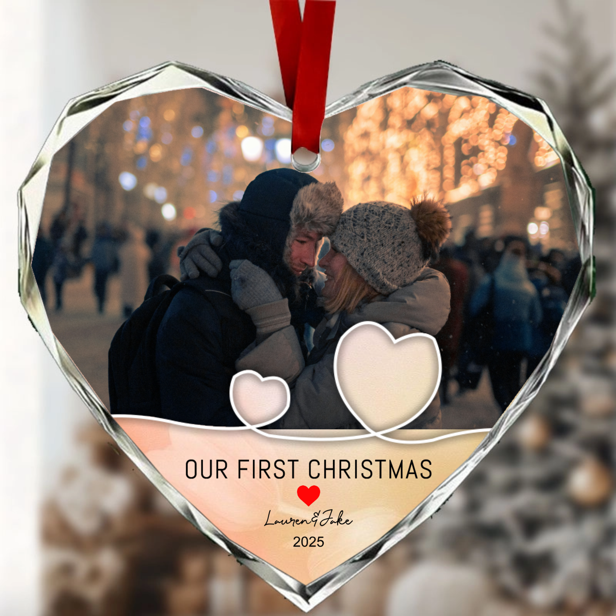 Personalized Couple Christmas Crystal Heart Ornament, Christmas Keepsake, Romantic Gift for Couples, First Christmas Together and Anniversary