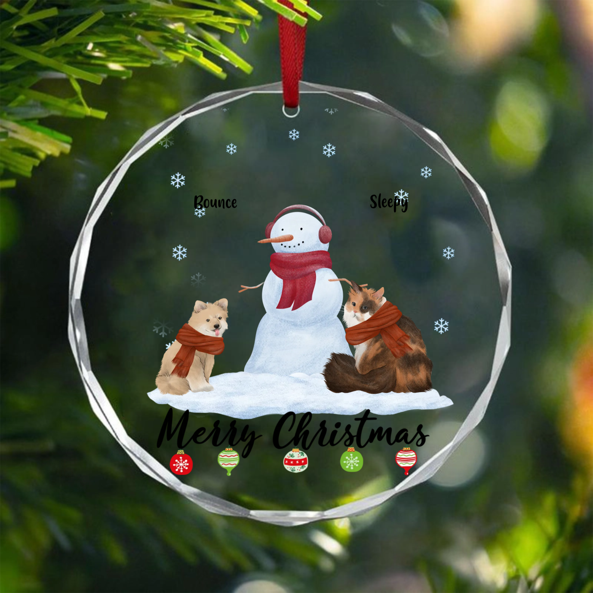 Personalized Christmas Crystal Round Hanging Ornaments, Unique Decorative Items For Pet Lovers